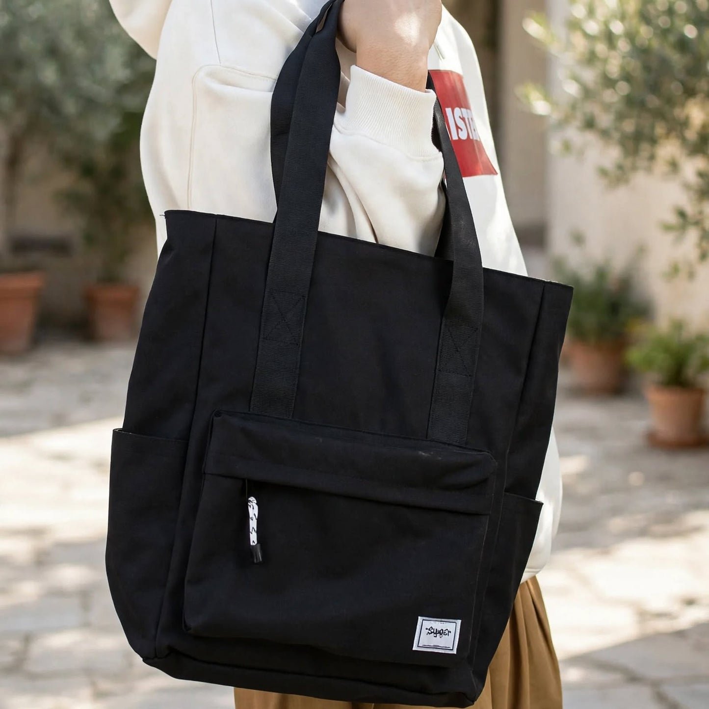 Sac noir de cours Fourre-Tout Grande Capacité en Polyester – Sac à Bandoulière Multi-Usage