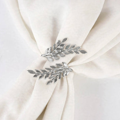 Lot de Ronds de Serviette Feuilles en Métal Doré ou Argenté – Décoration de Table Fêtes, Mariage et Noël