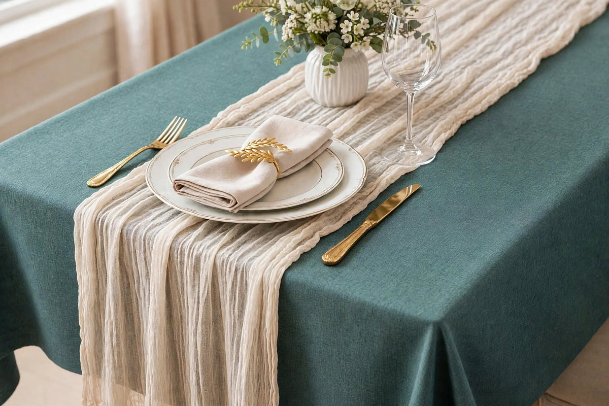 Nappe Effet Lin en Coton et Polyester Anti-Tâche Imperméable Couleur Unie