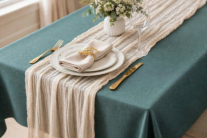 Nappe Effet Lin en Coton et Polyester Anti-Tâche Imperméable Couleur Unie