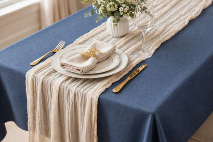 Nappe Effet Lin en Coton et Polyester Anti-Tâche Imperméable Couleur Unie
