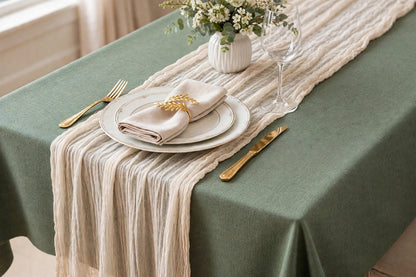 Nappe Effet Lin en Coton et Polyester Anti-Tâche Imperméable Couleur Unie