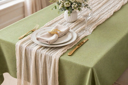 Nappe Effet Lin en Coton et Polyester Anti-Tâche Imperméable Couleur Unie