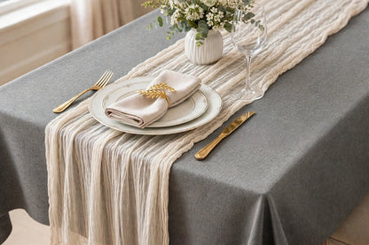 Nappe Effet Lin en Coton et Polyester Anti-Tâche Imperméable Couleur Unie