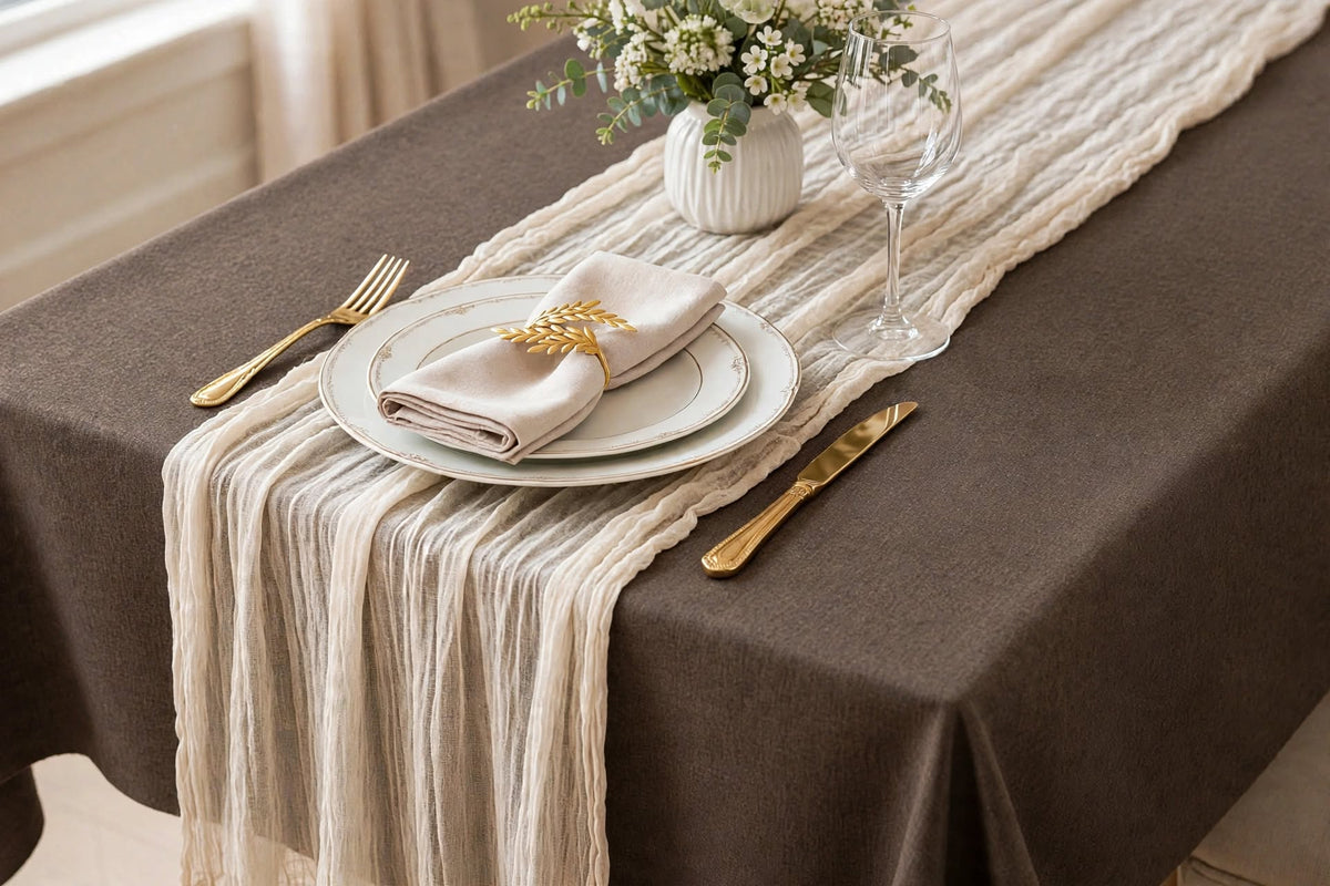 Nappe Effet Lin en Coton et Polyester Anti-Tâche Imperméable Couleur Unie