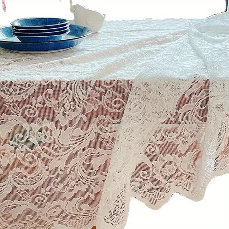 Nappe Jacquard Anti-taches et Imperméable Effet Dentelle Blanche