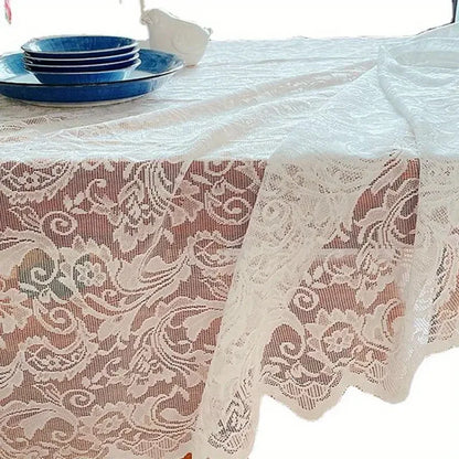 Nappe Jacquard Anti-taches et Imperméable Effet Dentelle Blanche