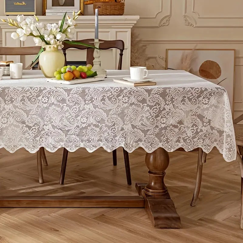 Nappe Jacquard Anti-taches et Imperméable Effet Dentelle Blanche