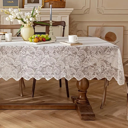 Nappe Jacquard Anti-taches et Imperméable Effet Dentelle Blanche