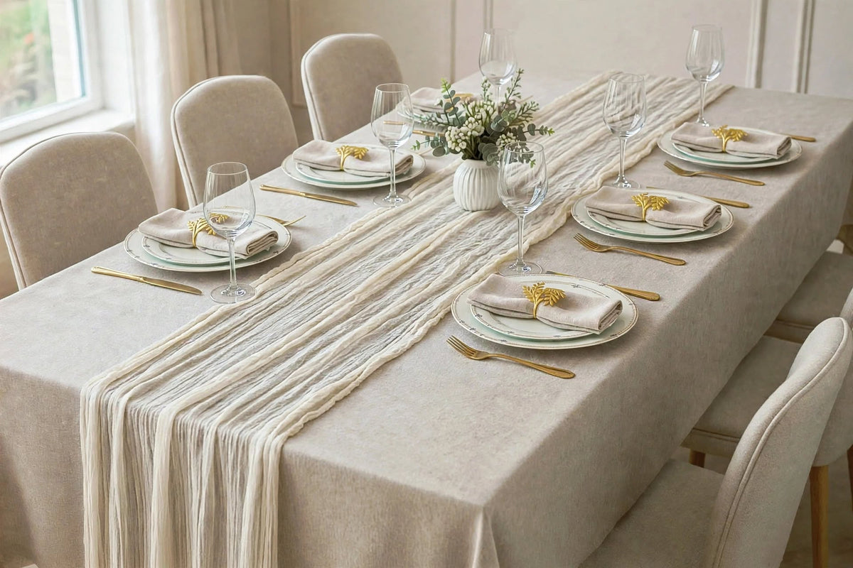 Nappe Effet Lin en Coton et Polyester Anti-Tâche Imperméable Couleur Unie