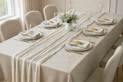 Nappe Effet Lin en Coton et Polyester Anti-Tâche Imperméable Couleur Unie