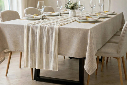 Nappe Effet Lin en Coton et Polyester Anti-Tâche Imperméable Couleur Unie