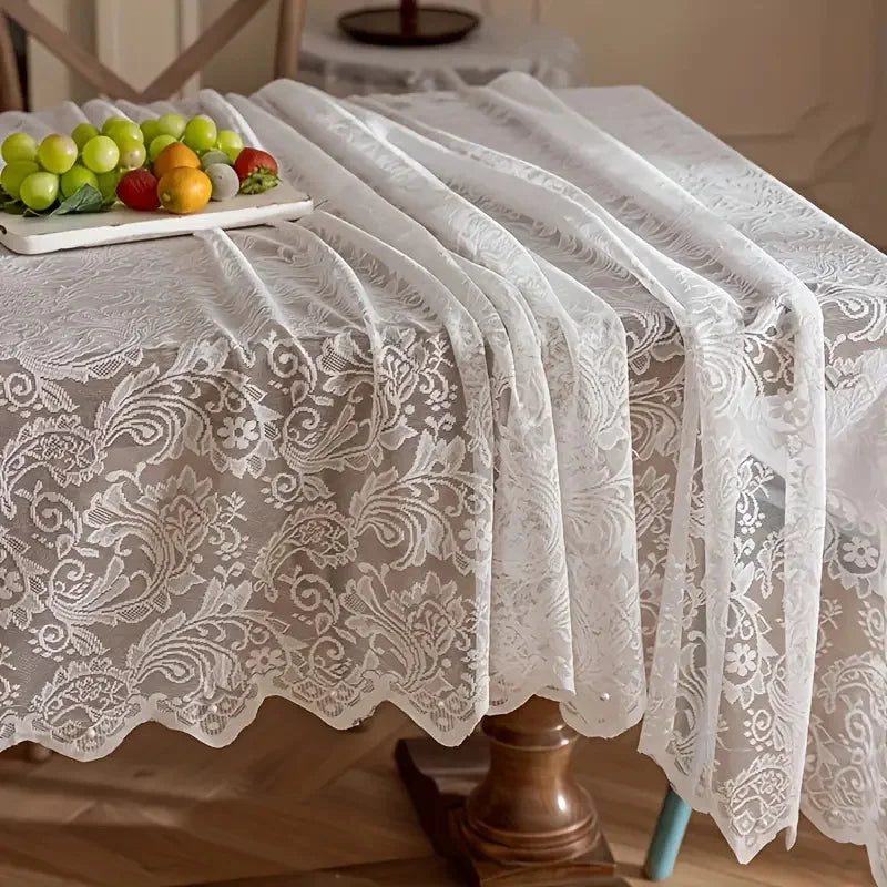 Nappe Jacquard Anti-taches et Imperméable Effet Dentelle Blanche
