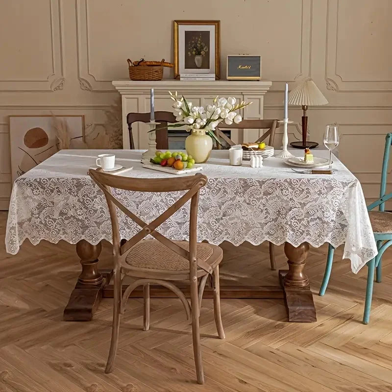 Nappe Jacquard Anti-taches et Imperméable Effet Dentelle Blanche