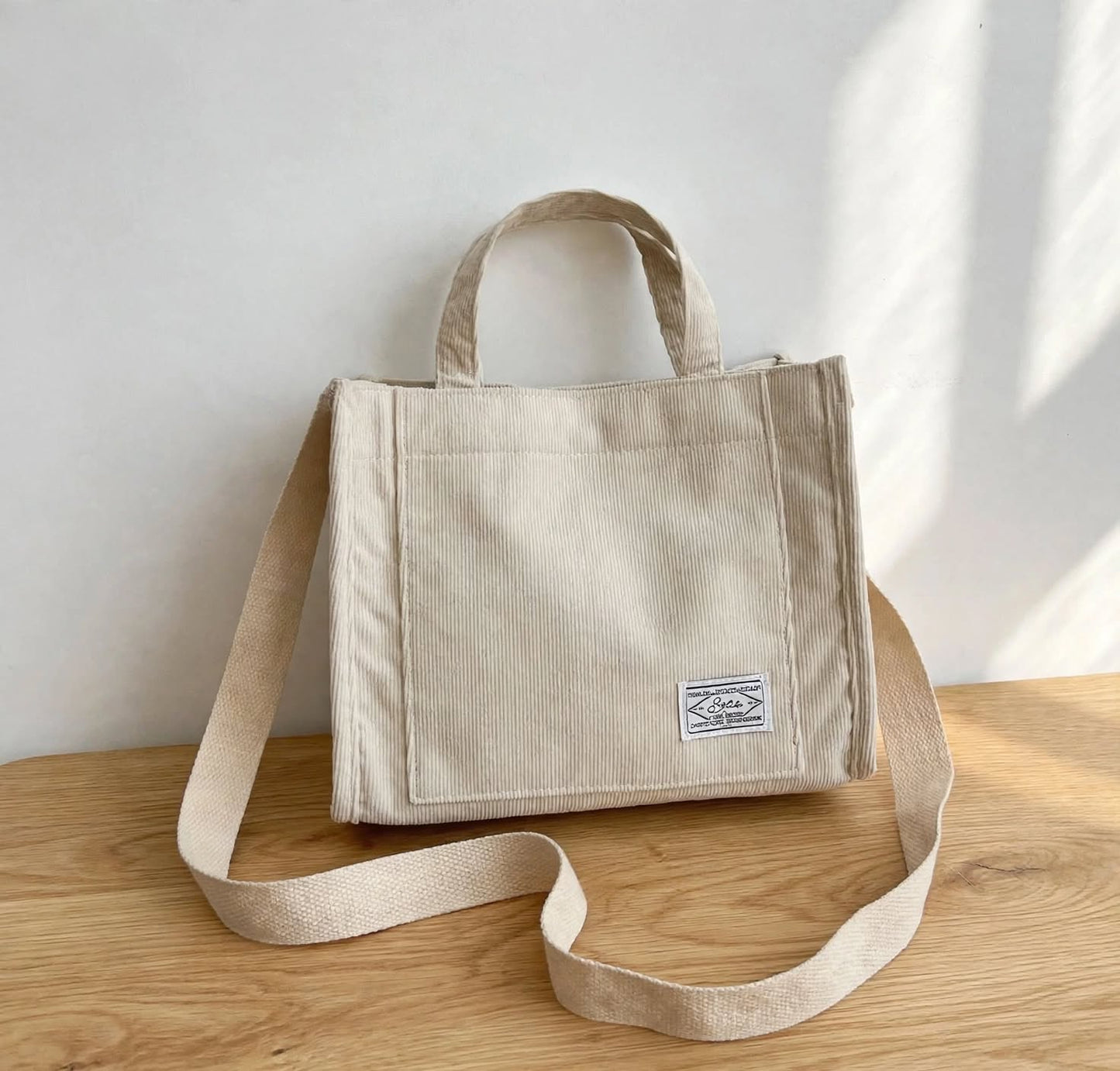 Sac à Bandoulière Femme en Velours Côtelé – Fourre-Tout Décontracté