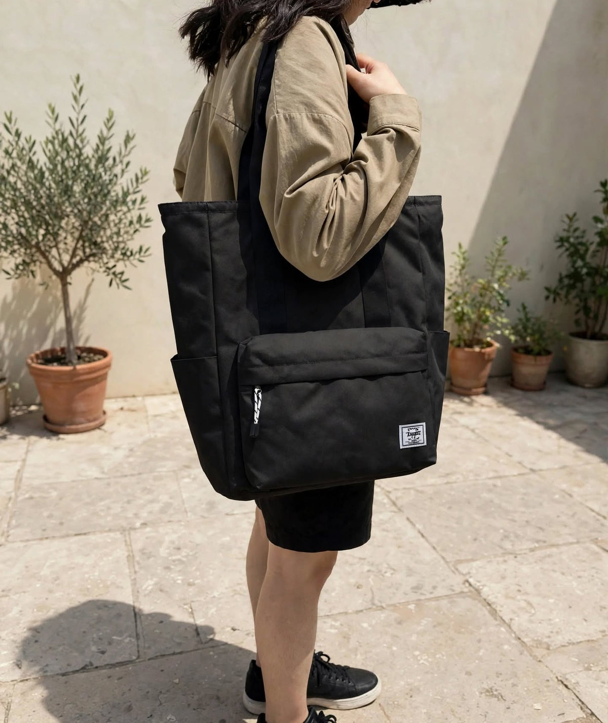 Sac noir de cours Fourre-Tout Grande Capacité en Polyester – Sac à Bandoulière Multi-Usage