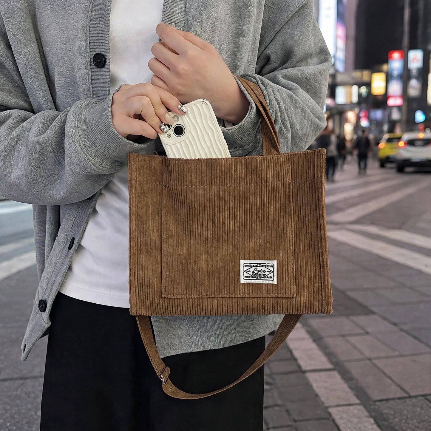 Sac à Bandoulière Femme en Velours Côtelé – Fourre-Tout Décontracté