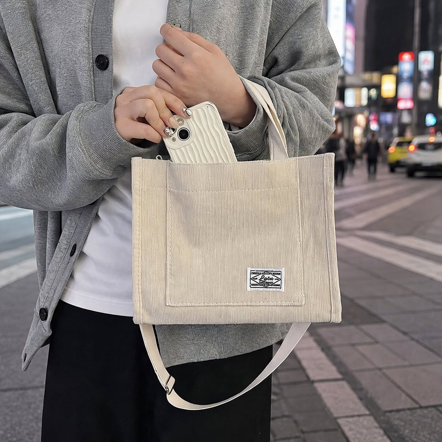 Sac à Bandoulière Femme en Velours Côtelé – Fourre-Tout Décontracté