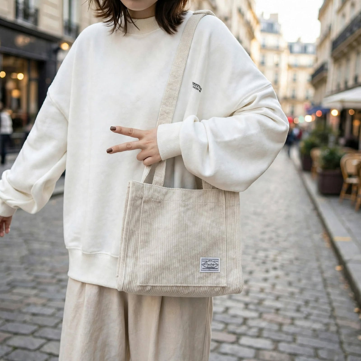 Sac à Bandoulière Femme en Velours Côtelé – Fourre-Tout Décontracté