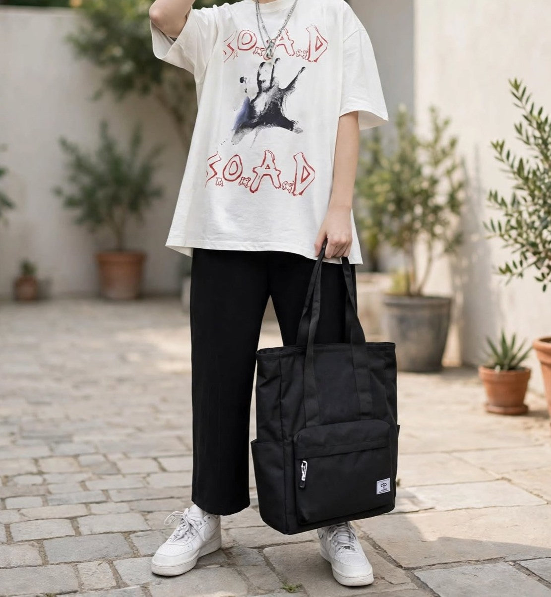 Sac noir de cours Fourre-Tout Grande Capacité en Polyester – Sac à Bandoulière Multi-Usage