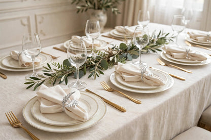 Lot de Ronds de Serviette Feuilles en Métal Doré ou Argenté – Décoration de Table Fêtes, Mariage et Noël