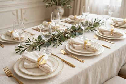 Lot de Ronds de Serviette Feuilles en Métal Doré ou Argenté – Décoration de Table Fêtes, Mariage et Noël