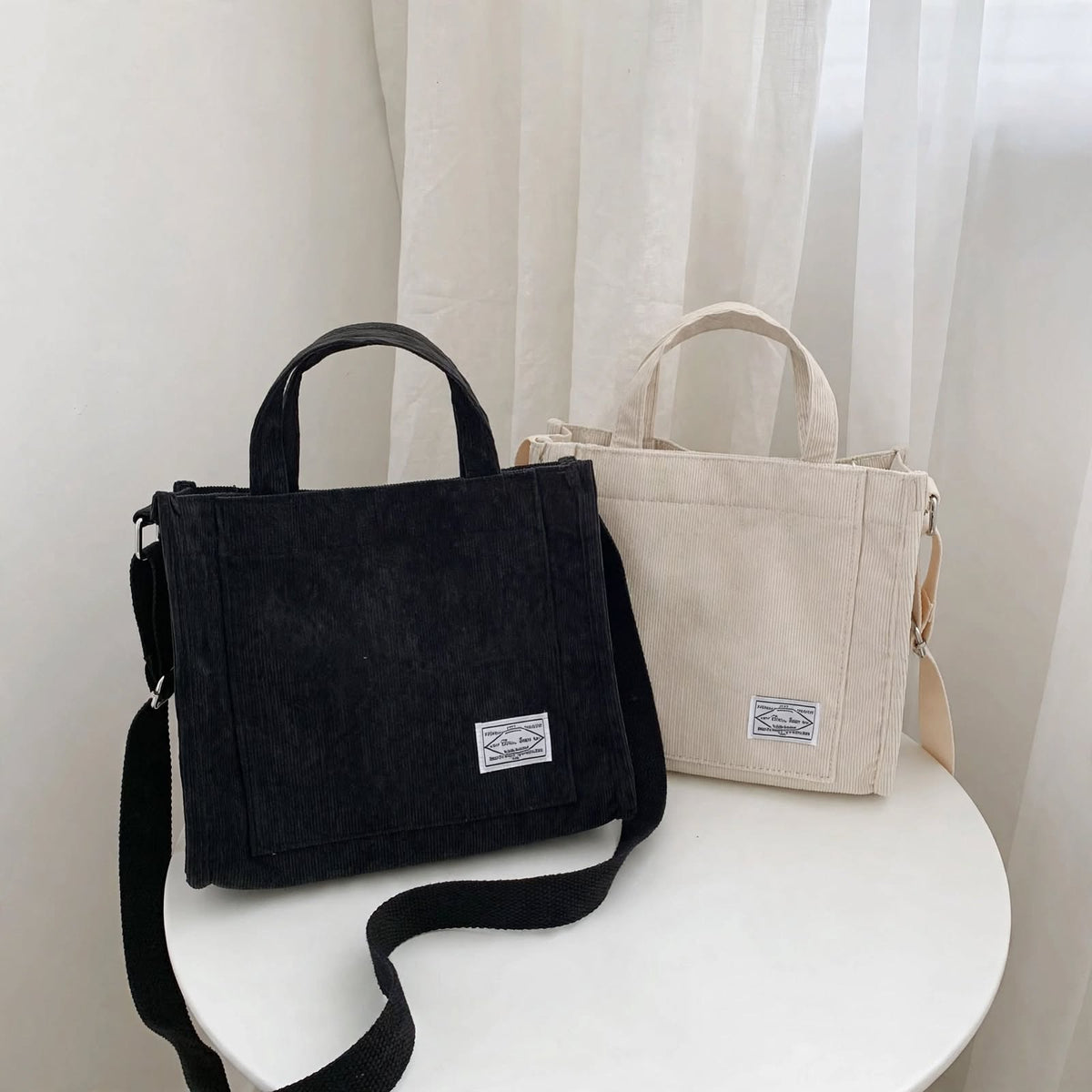 Sac à Bandoulière Femme en Velours Côtelé – Fourre-Tout Décontracté