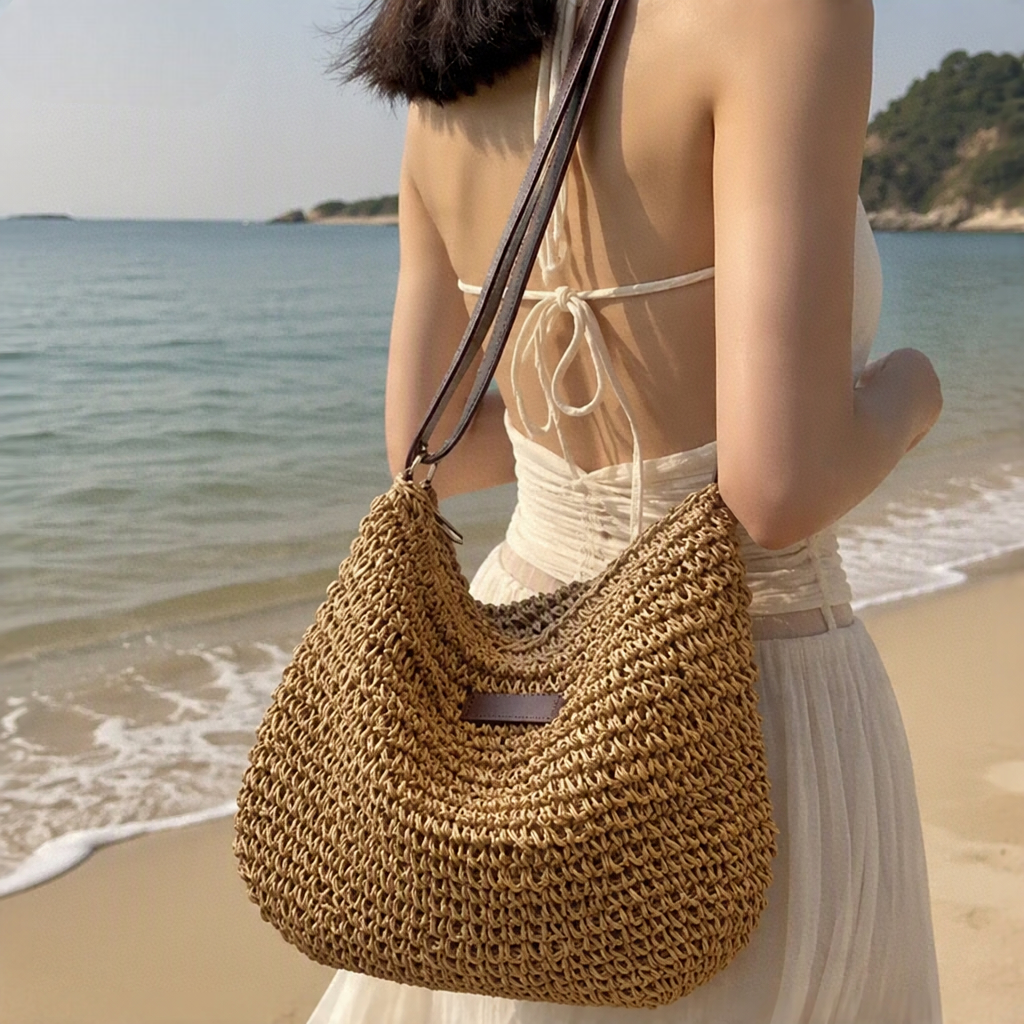 Sac à Bandoulière Femme en Paille Tressée – Style Bohème Chic d’Été