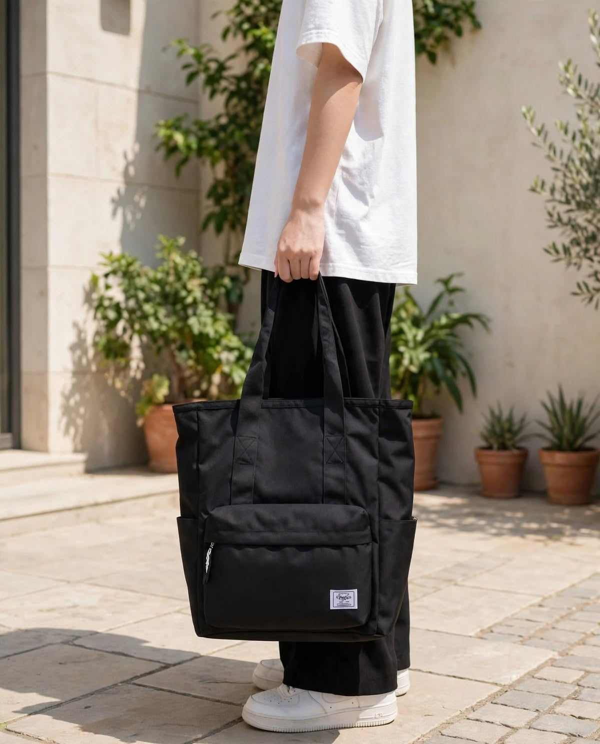 Sac noir de cours Fourre-Tout Grande Capacité en Polyester – Sac à Bandoulière Multi-Usage