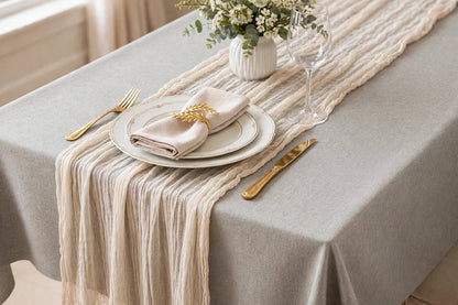 Nappe Effet Lin en Coton et Polyester Anti-Tâche Imperméable Couleur Unie