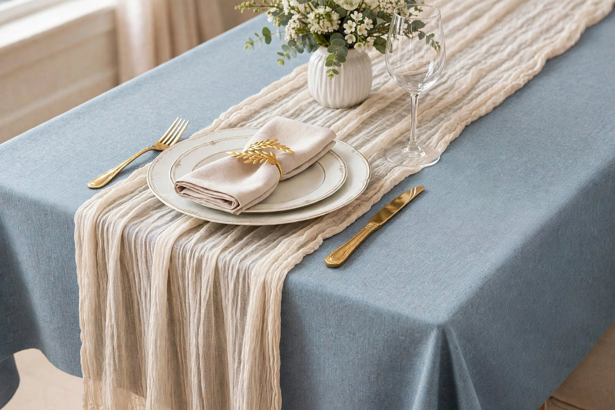 Nappe Effet Lin en Coton et Polyester Anti-Tâche Imperméable Couleur Unie