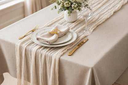 Nappe Effet Lin en Coton et Polyester Anti-Tâche Imperméable Couleur Unie