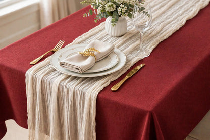 Nappe Effet Lin en Coton et Polyester Anti-Tâche Imperméable Couleur Unie