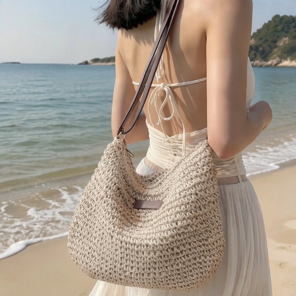 Sac à Bandoulière Femme en Paille Tressée – Style Bohème Chic d’Été