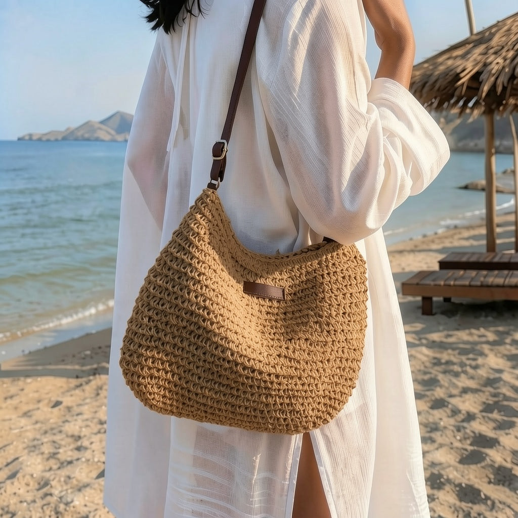 Sac à Bandoulière Femme en Paille Tressée – Style Bohème Chic d’Été