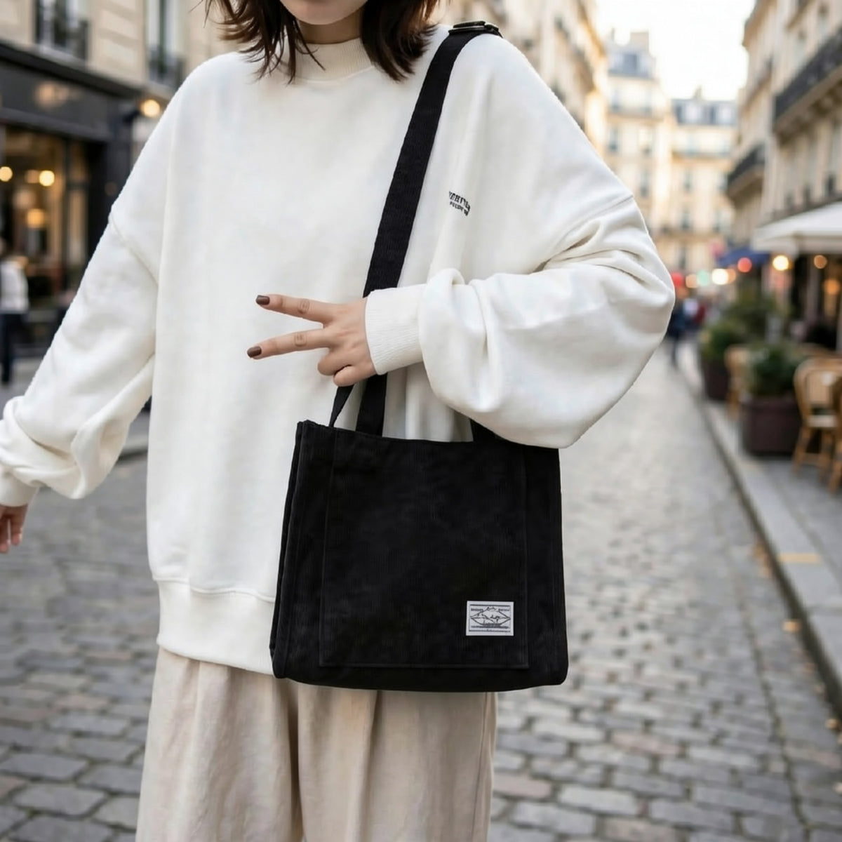 Sac à Bandoulière Femme en Velours Côtelé – Fourre-Tout Décontracté