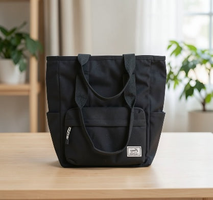 Sac noir de cours Fourre-Tout Grande Capacité en Polyester – Sac à Bandoulière Multi-Usage